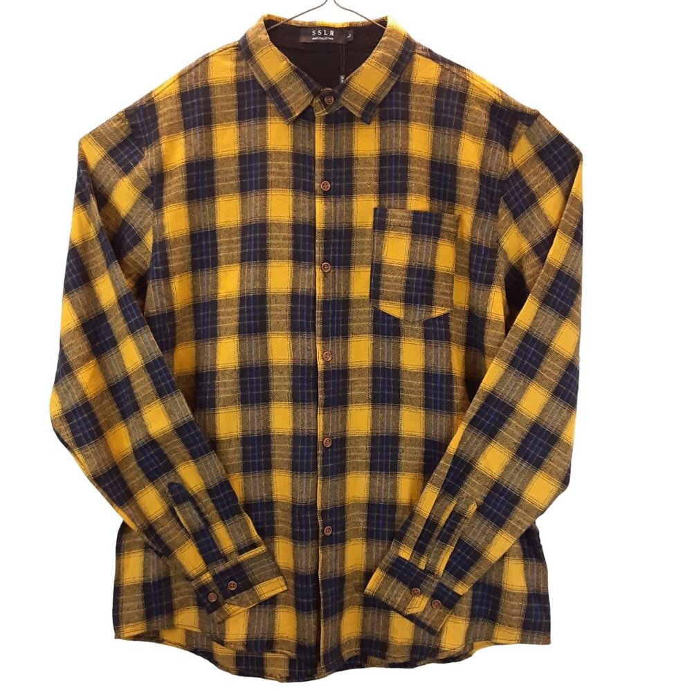 NWT SSLR Shirt Mens L  Long Sleeve Long Sleeve Collared Yellow Black